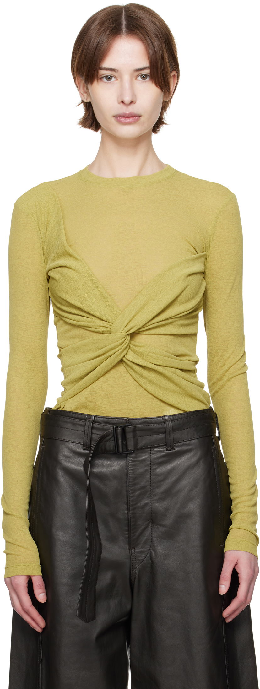 Crop top Nanushka Nanushka Izolda Draped Mesh Jersey T-Shirt Zelena | NW25RSTP15564