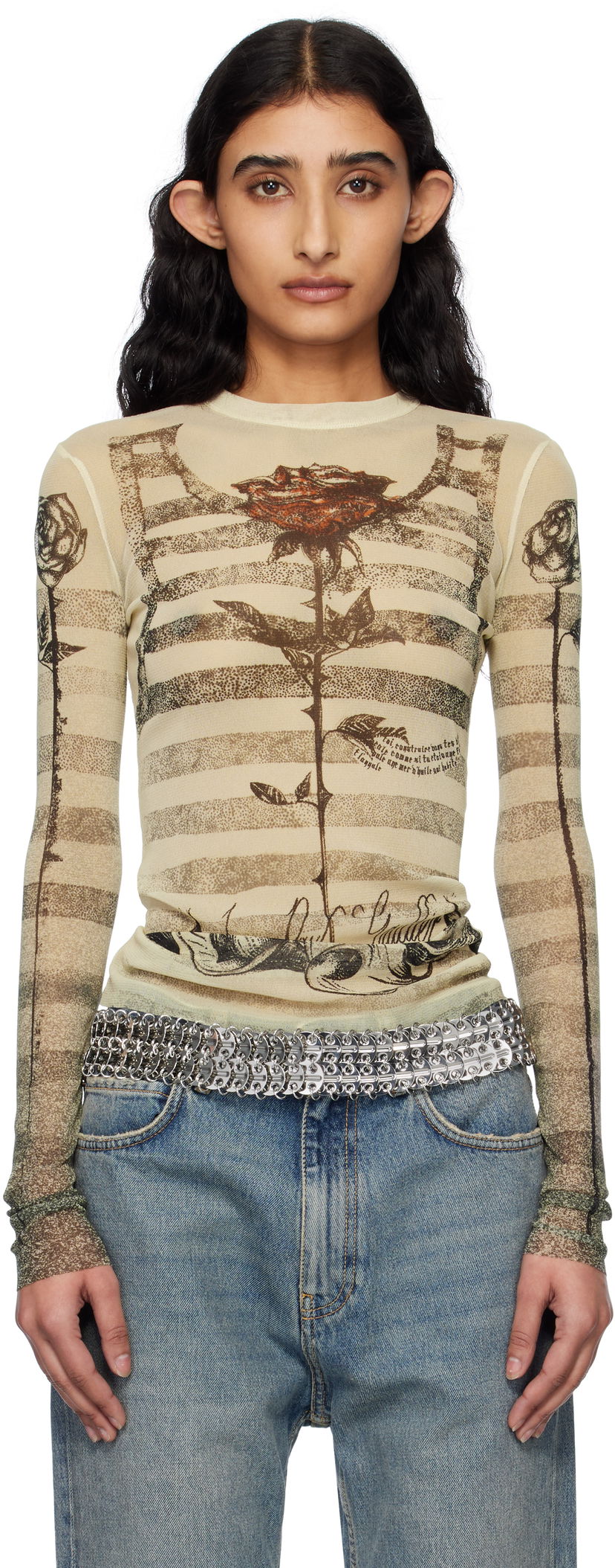 Majica kratkih rukava Jean Paul Gaultier Jean Paul Gaultier Tattoo Marinière T-Shirt Bež | 25/34-F-TO274-T585-030030