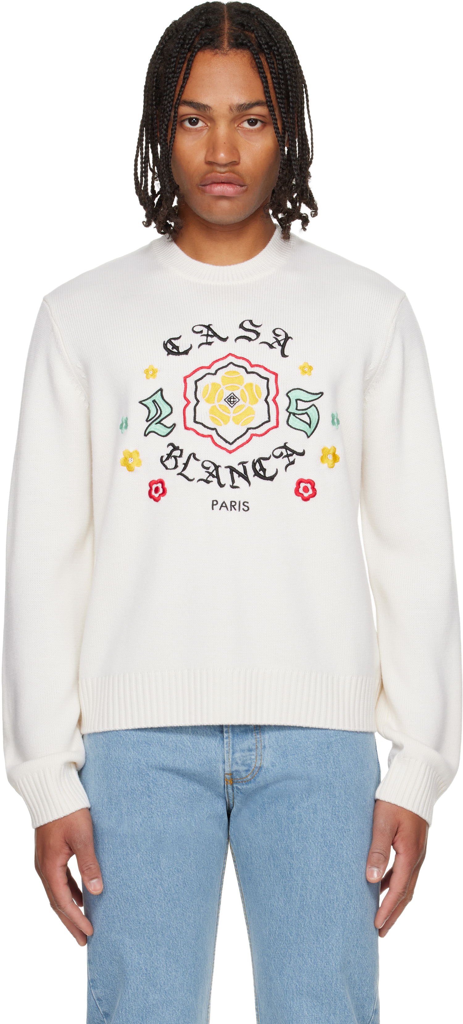Džemper Casablanca Casablanca Emblem Merino Knit Crew Neck Sweater Bijela | M-AW25-KW-1105-01, 0