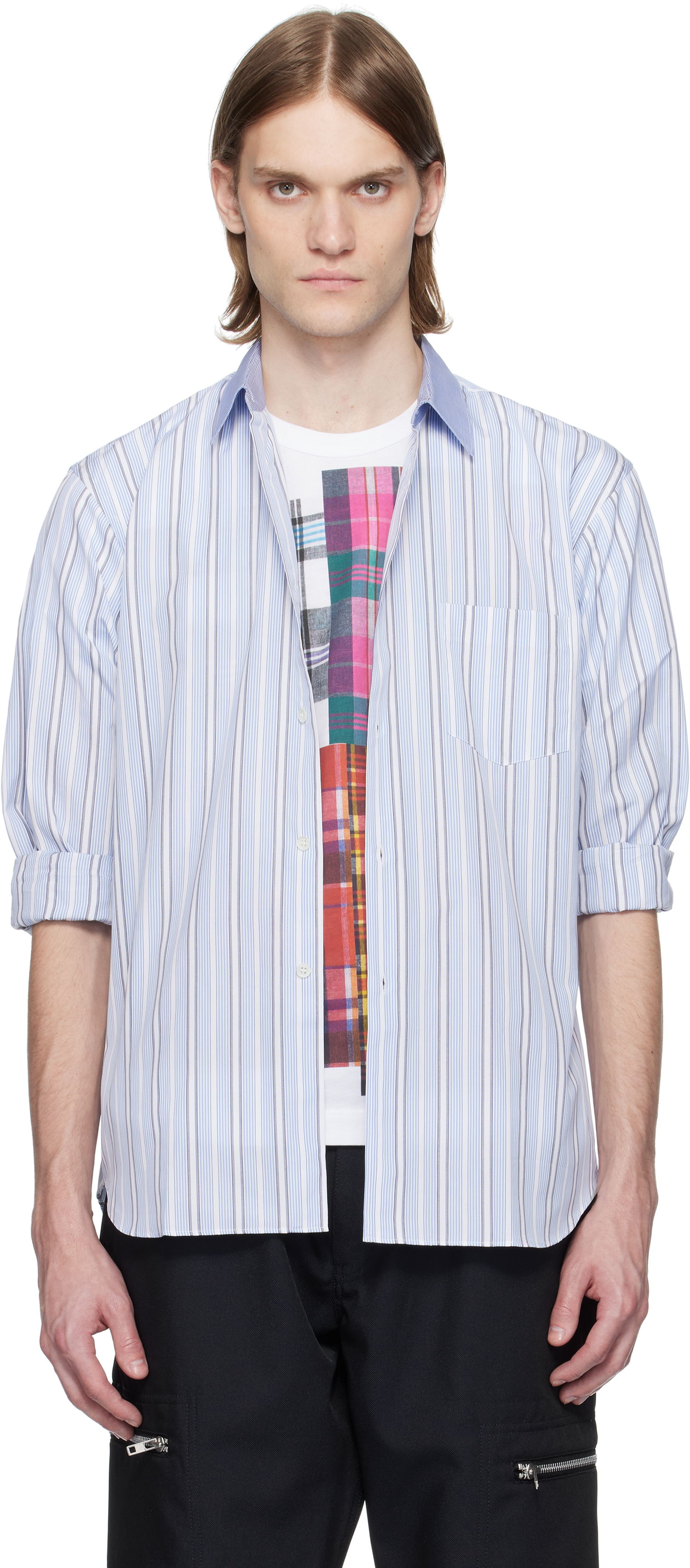 Košulja Comme des Garçons Comme des Garçons Yarn Dyed Cotton Stripe Poplin Shirt Plava | FZ-B402-051, 0