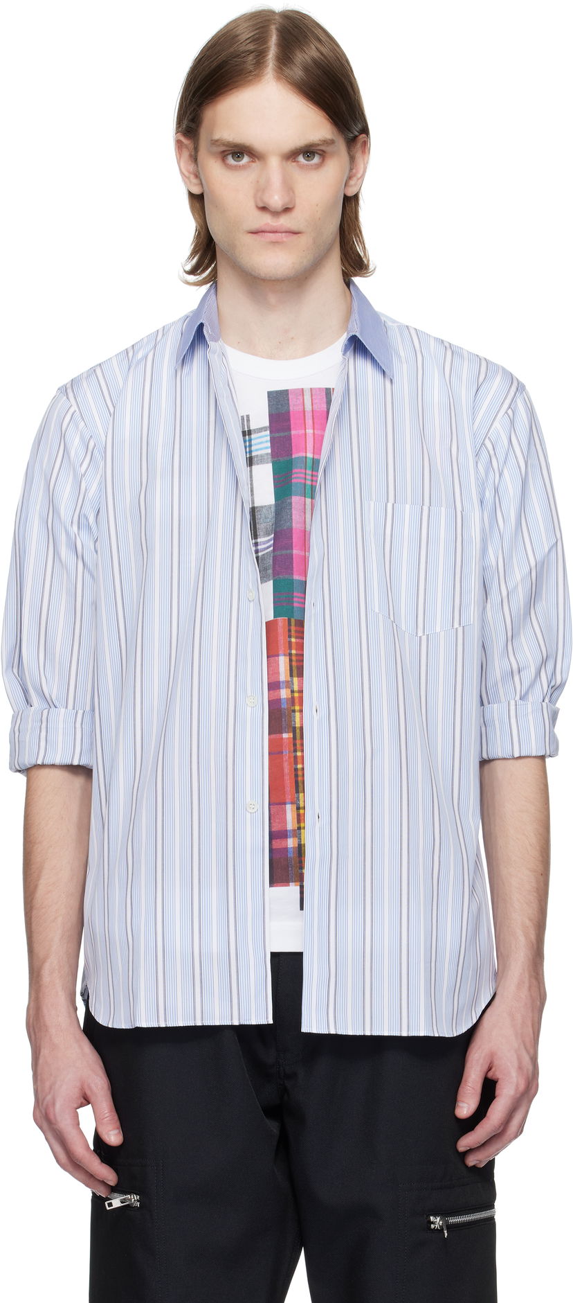 Košulja Comme des Garçons Comme des Garçons Yarn Dyed Cotton Stripe Poplin Shirt Plava | FZ-B402-051