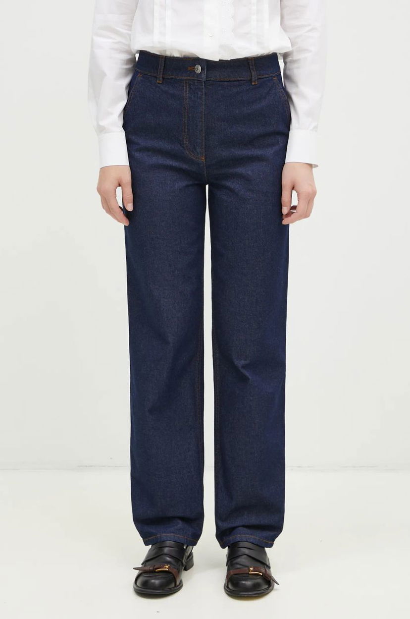 Jeans MAISON KITSUNÉ Straight High-Waisted Denim Jeans Plava | NW01113WW0081