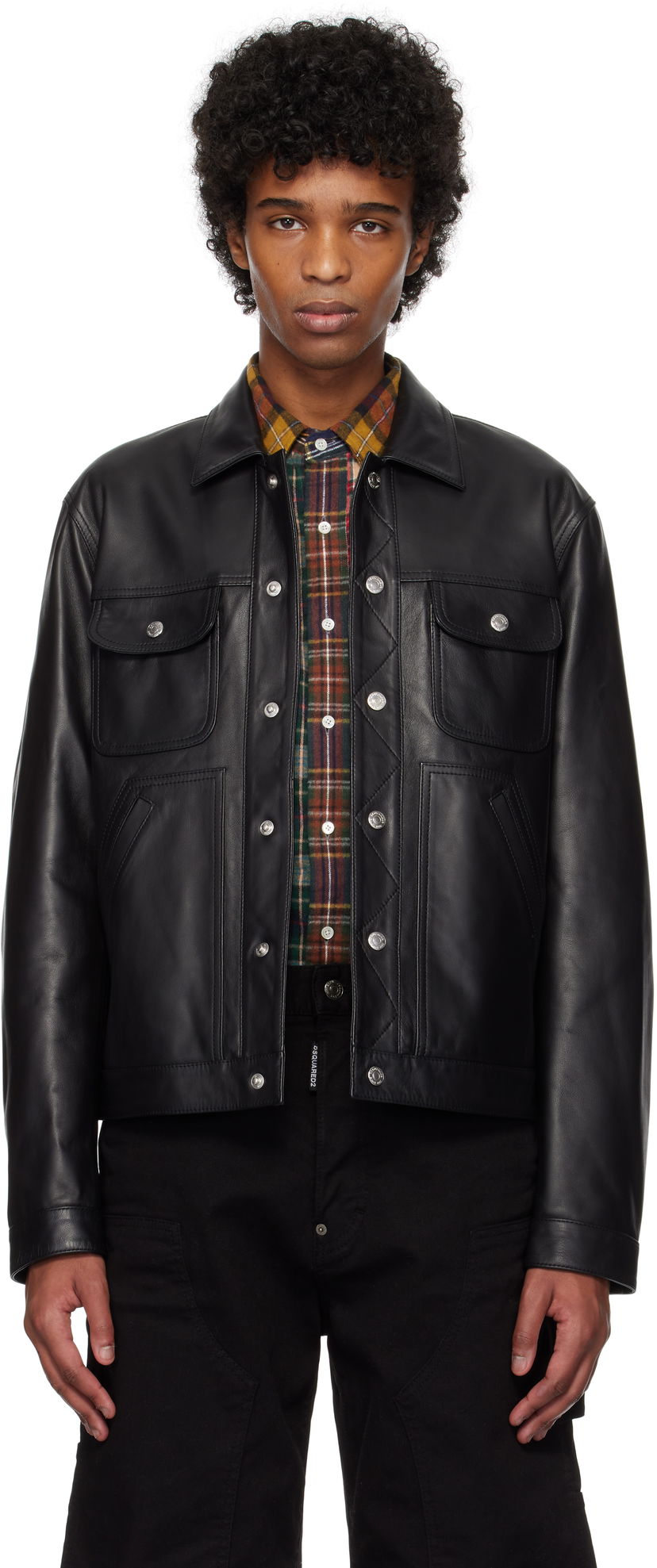 Jakna DSQUARED2 Dsquared2 Boxy Jean Leather Jacket Crna | S74AM1571_SY1491