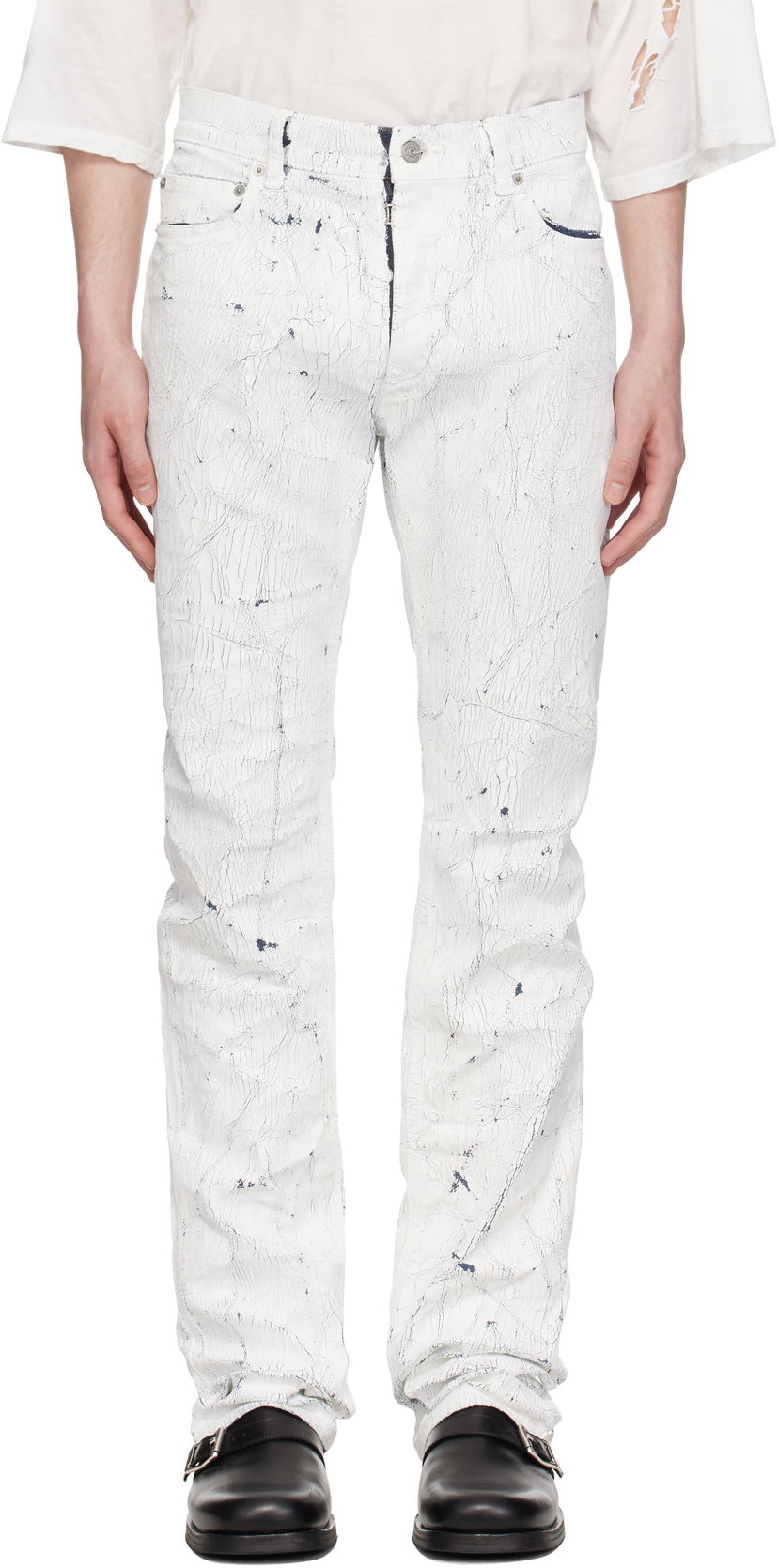 Jeans Maison Margiela MM6 Maison Margiela 5 Pocket Cracked Jeans Bijela | SH2LA0018 M30028