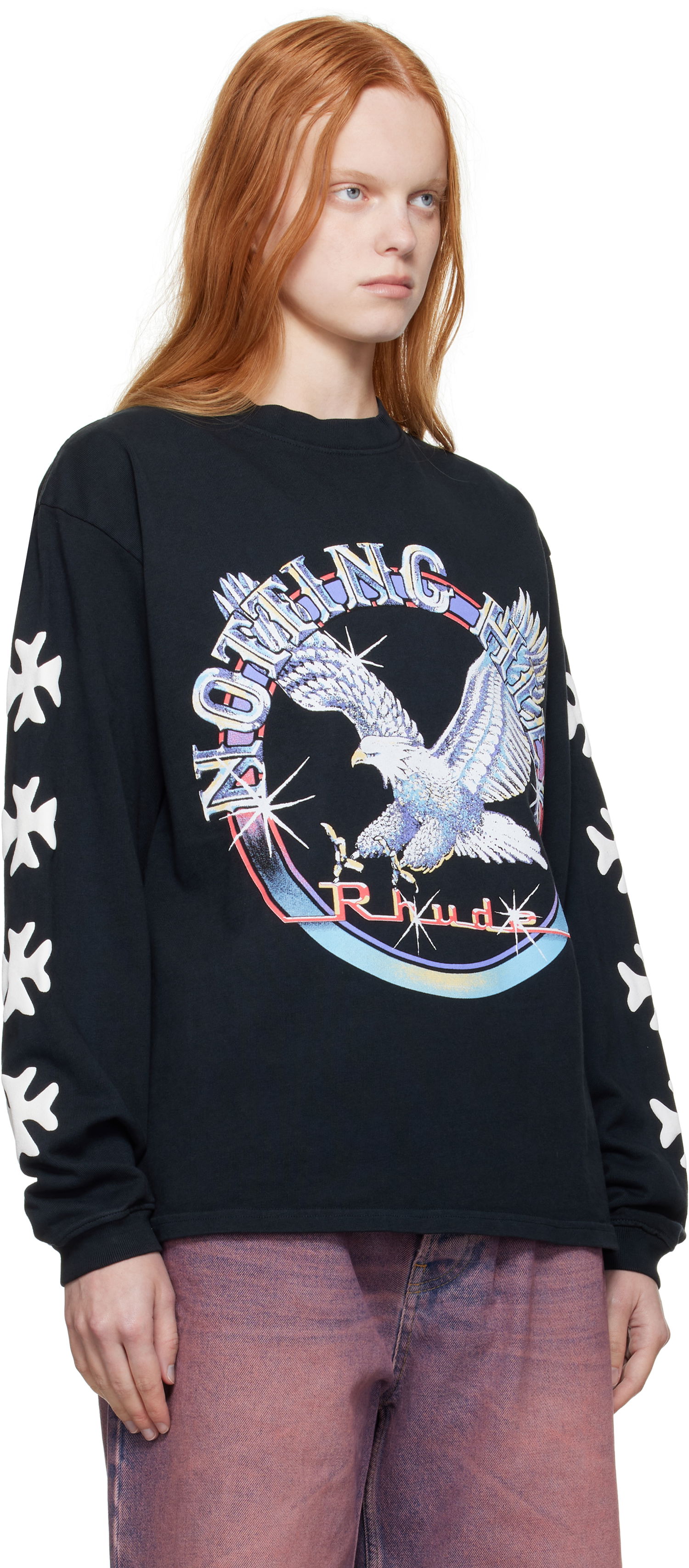 Majica kratkih rukava Rhude Rhude Notting Hill Eagle Graphic Long Sleeve T-Shirt Crna | RHPF25TT14012, 1
