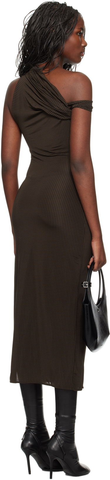 Haljina Courrèges Houndstooth Twist Midi Dress Smeđa | 324JRO450PR0078, 2