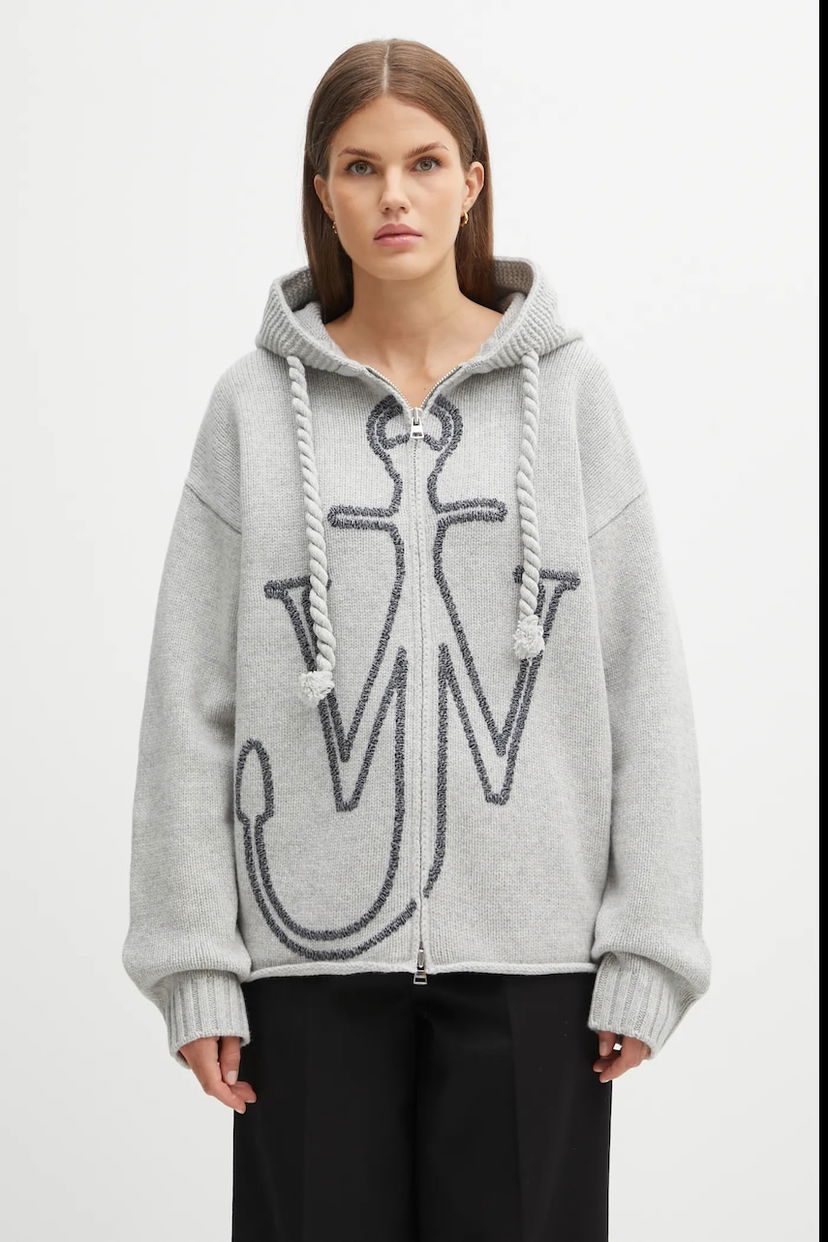 Džemper JW Anderson JW Anderson Anchor Embroidery Zipped Cardigan Siva | KW1499.YN0412