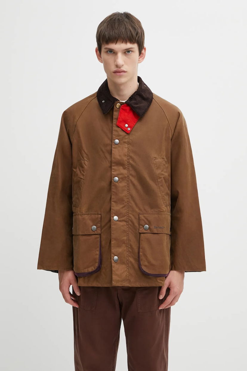 Jakna Barbour Paul Smith OS Bedale Wax Jacket with Red Snap Tab and Corduroy Collar Smeđa | MWX2515TA51