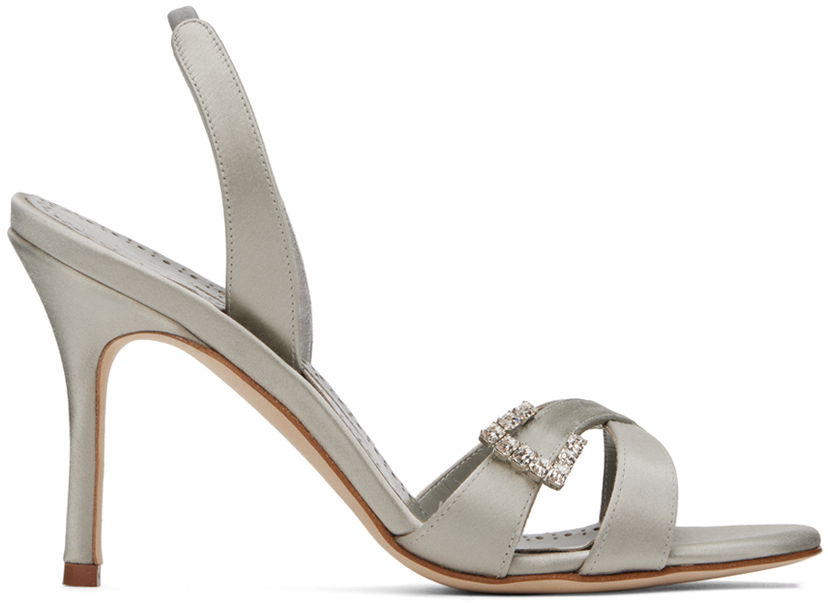 Njega cipela Manolo Blahnik Manolo Blahnik Ramisli Satin Heeled Slingback Sandals Siva | 224-1700