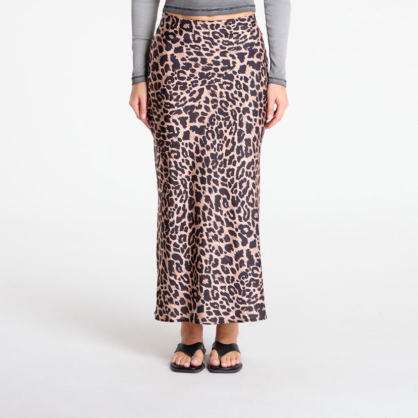 Suknja GUESS GUESS Sibilla Long Satin Leopard Print Skirt Smeđa | W5YD55WF1T2-P1MO