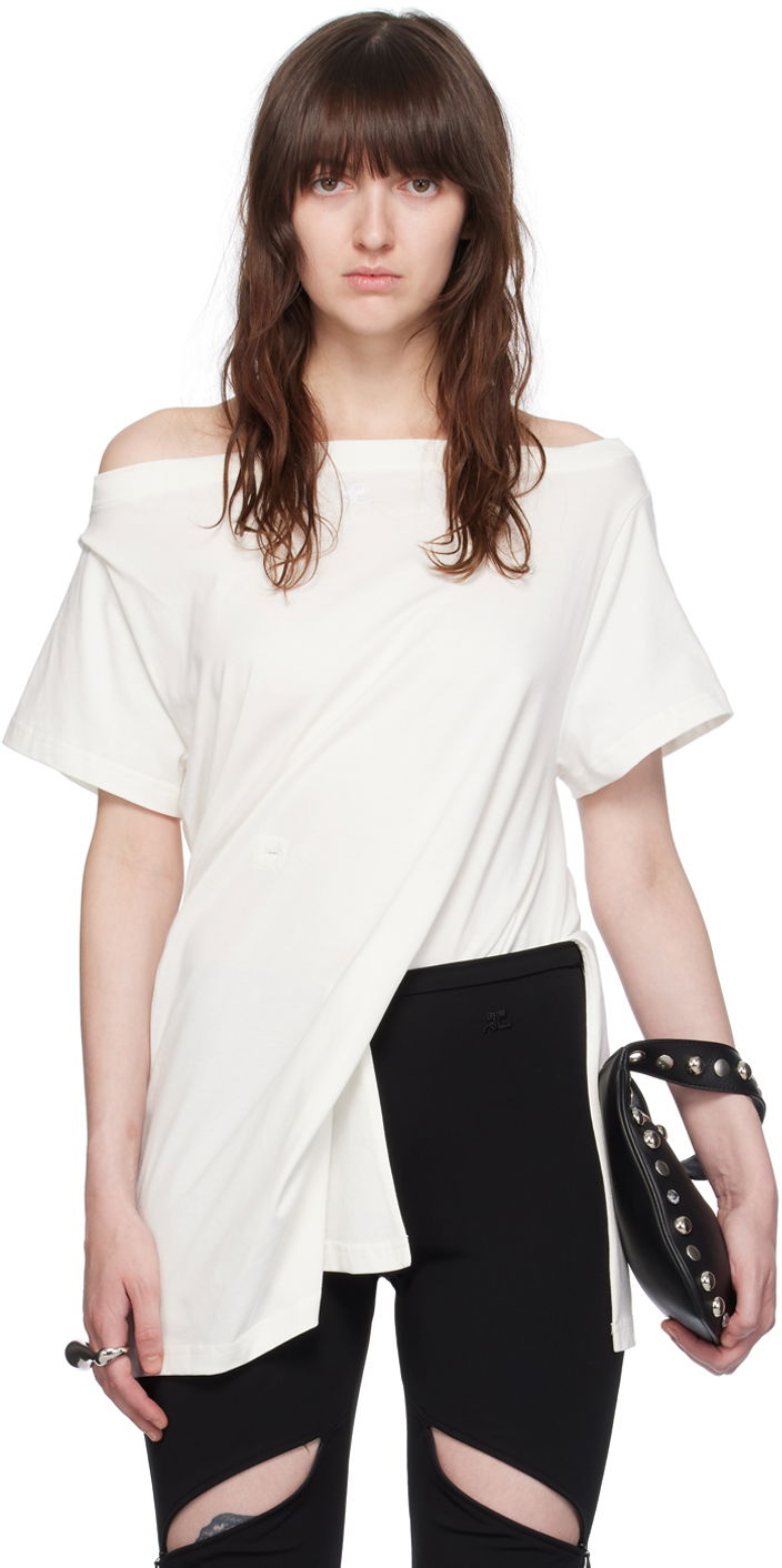 Majica kratkih rukava Courrèges Off Shoulder T-Shirt Bijela | 224JBD094JS0107