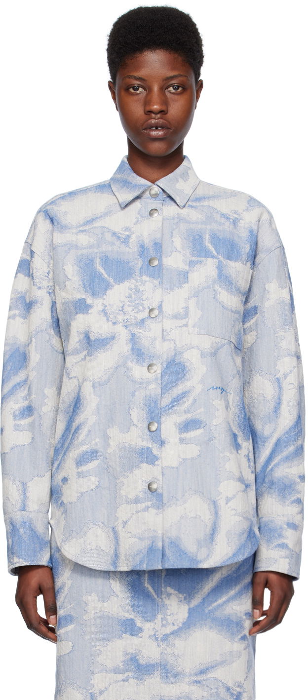 Košulja MSGM Embroidered Denim Shirt Plava | 3641MDE15X 247012