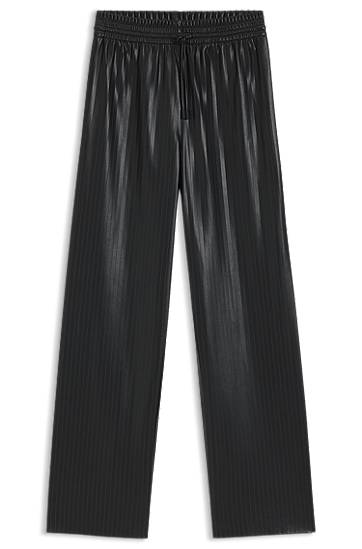 Hlače BOSS Relaxed-fit wide-leg striped faux leather trousers Crna | 50548123, 0