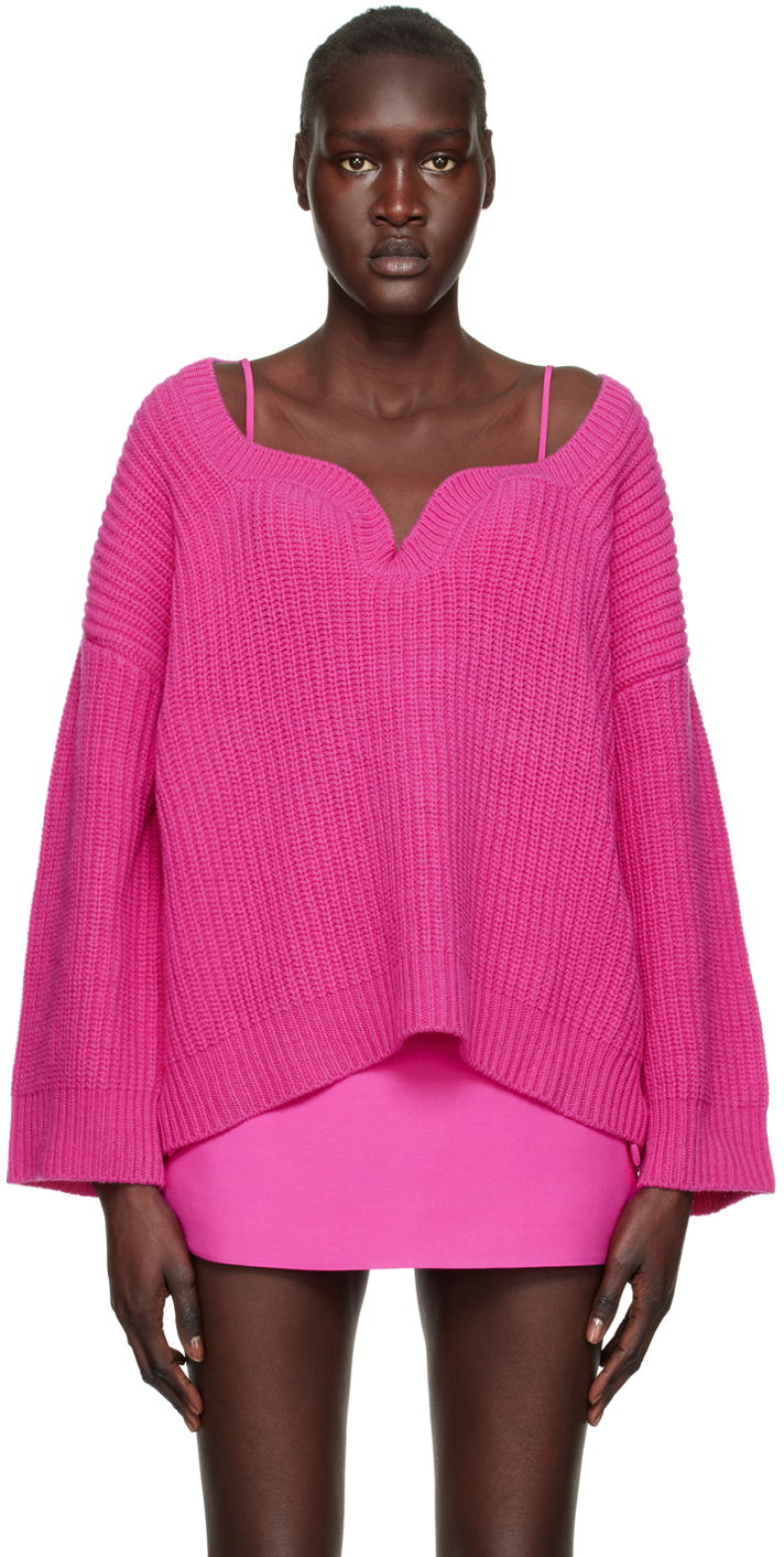 Džemper Valentino Sweetheart Neck Knitted Sweater Ružičasta | 1B0KC40Q7KC