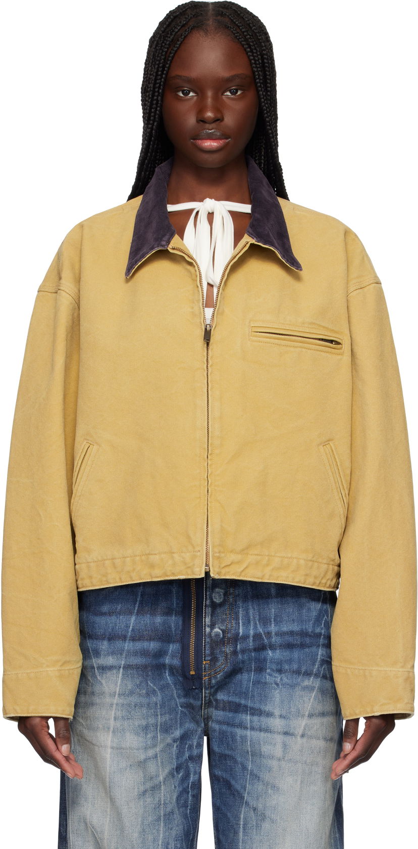 Jakna Ambush AMBUSH Cropped Canvas Work Jacket Žuta | 12115367