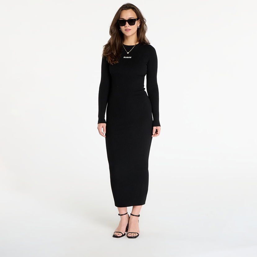 Haljina GUESS Flaminia Long Sleeve Ribbed Dress Crna | V5BK02Z3JD2-JBLK