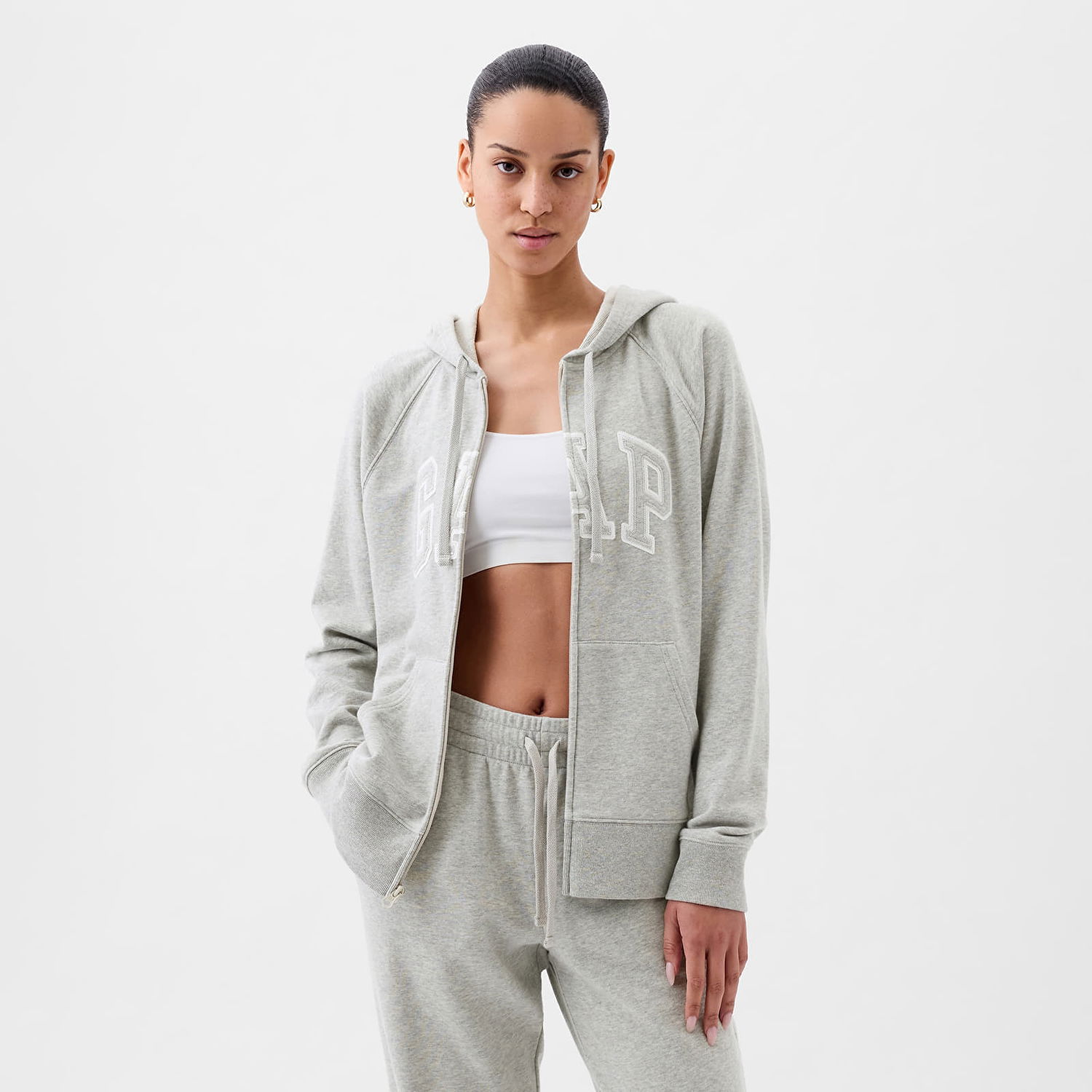 Dukserice GAP Fullzip Logo Hoodie Light Heather Grey B08 Siva | 870536-00, 0