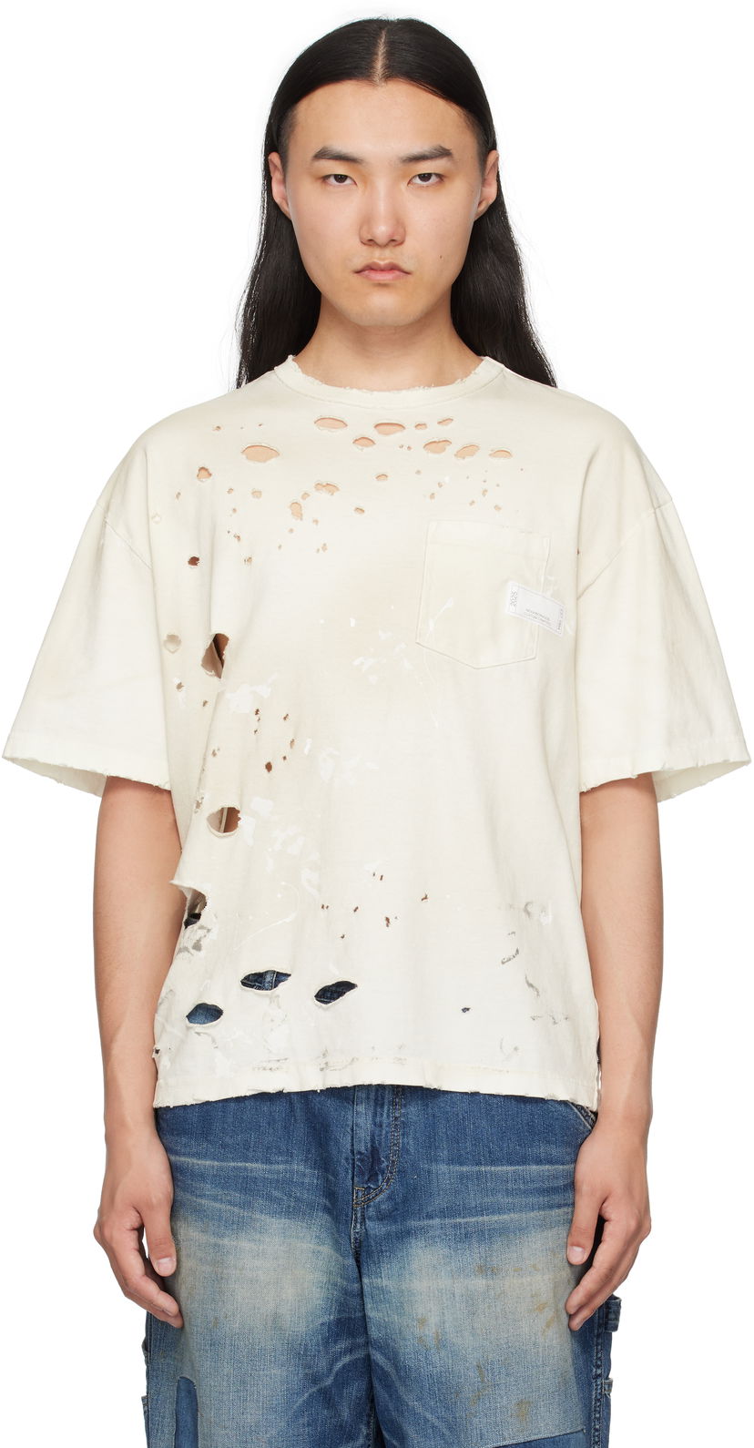 Majica kratkih rukava Neighborhood Neighborhood Savage Crewneck Distressed T-Shirt Bijela | 251OKNH-CSM04