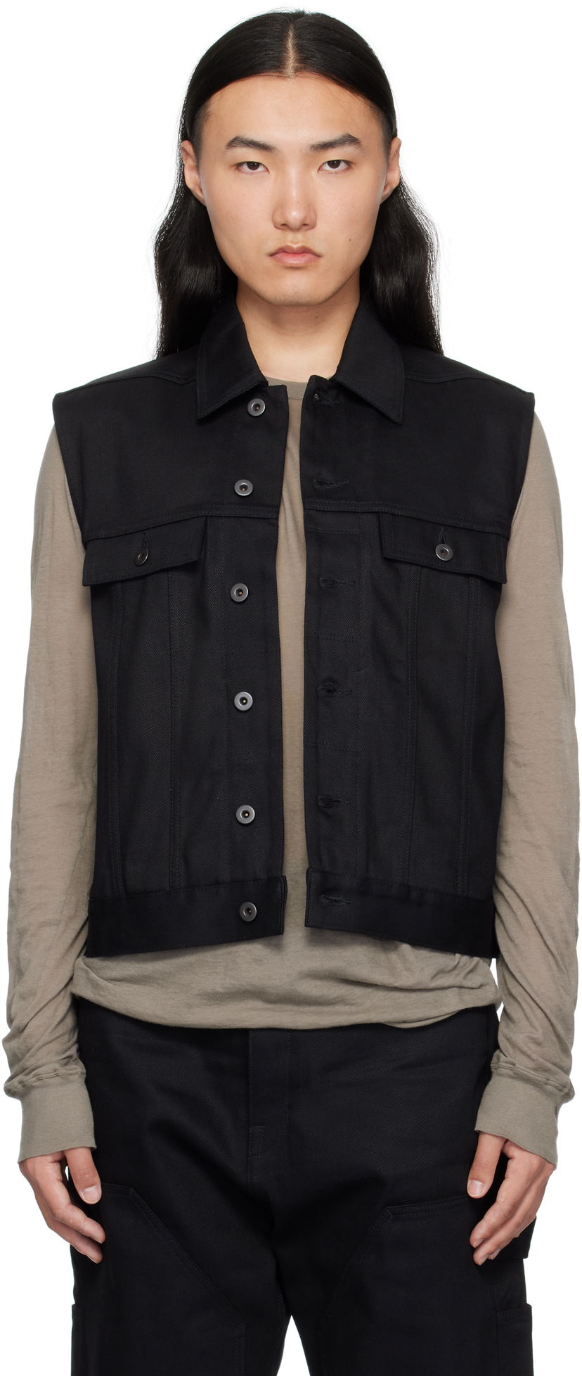 Prsluk Rick Owens Rick Owens DRKSHDW Hollywood SL Trucker Denim Vest Crna | DL01E6798 BLKJP