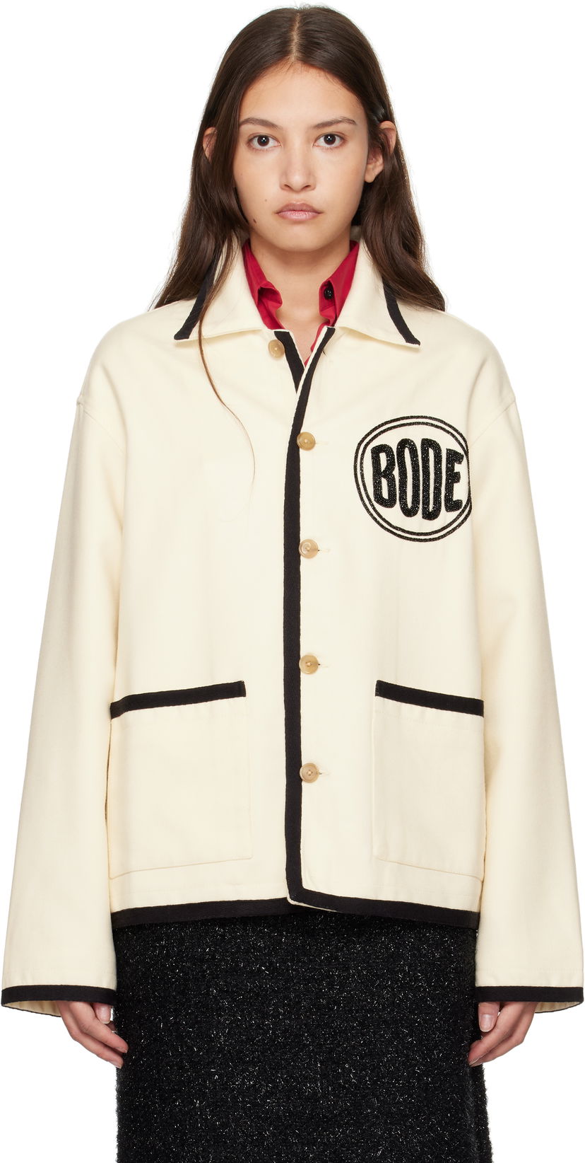 Bomber jakna Bode Beaded Player Jacket Bež | MRF24JA009