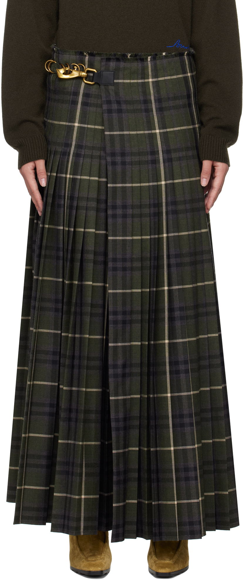 Suknja Burberry Check Wool Blend Maxi Skirt Zelena | 8099693