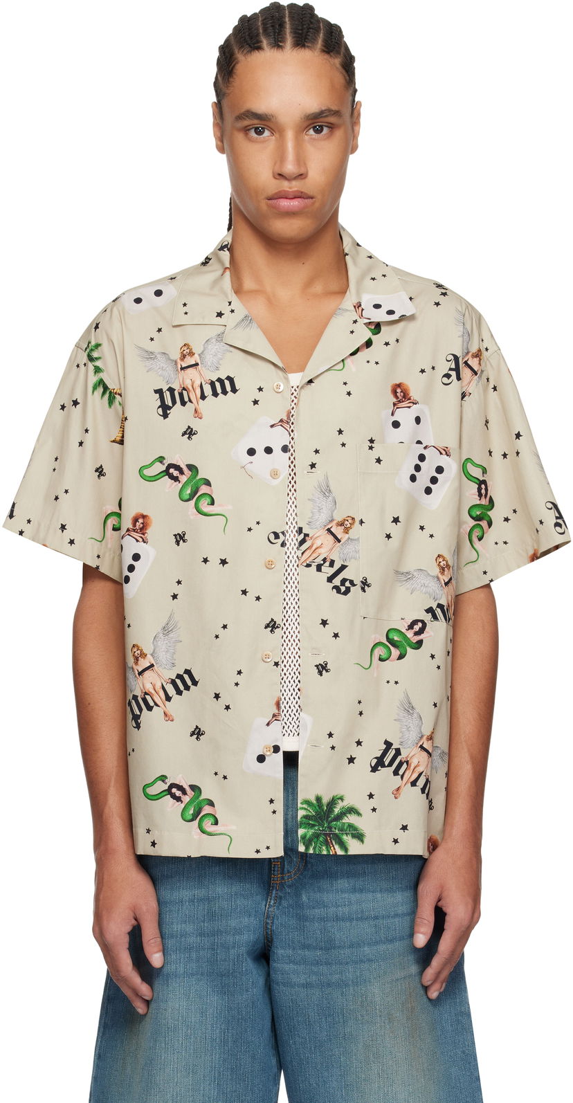 Košulja Palm Angels Palm Angels Pin Up Bowling Shirt Bež | PMGG00AS25FAB0050B84