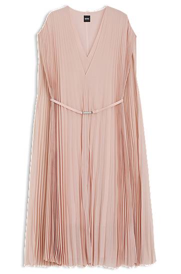 Haljina BOSS Pleated Chiffon Overlay Dress with Belt Ružičasta | 50548050