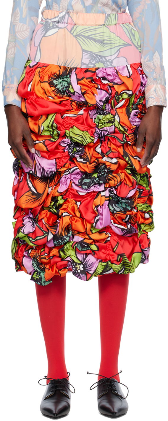 Suknja Comme des Garçons Floral Print Midi Skirt Crvena | GM-S013-051