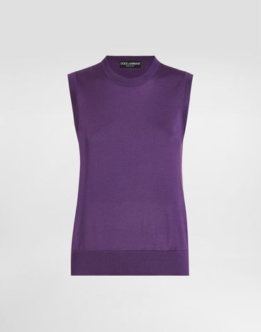 Majica bez rukava Dolce & Gabbana Dolce & Gabbana Silk Tank Top with Brooch Ljubičasta | FXT02TJBSO1F0257, 0