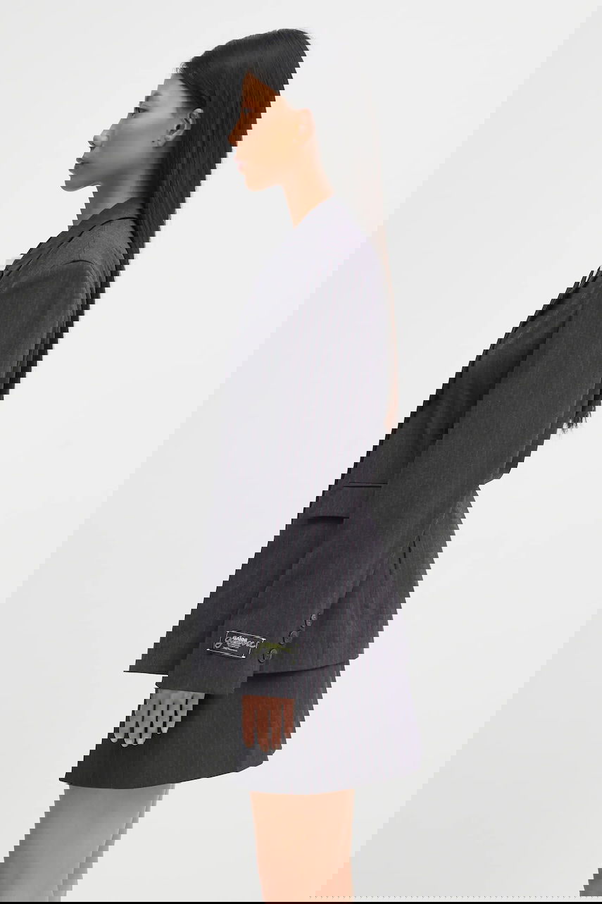 Jakna GANNI Asymmetric Pinstripe Blazer Siva | W0578, 1