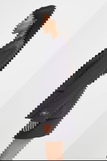 Jakna GANNI Asymmetric Pinstripe Blazer Siva | W0578, 1