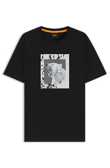 Majica kratkih rukava BOSS Cotton-jersey T-shirt with Roaring Polar Bear Artwork Crna | 50554615