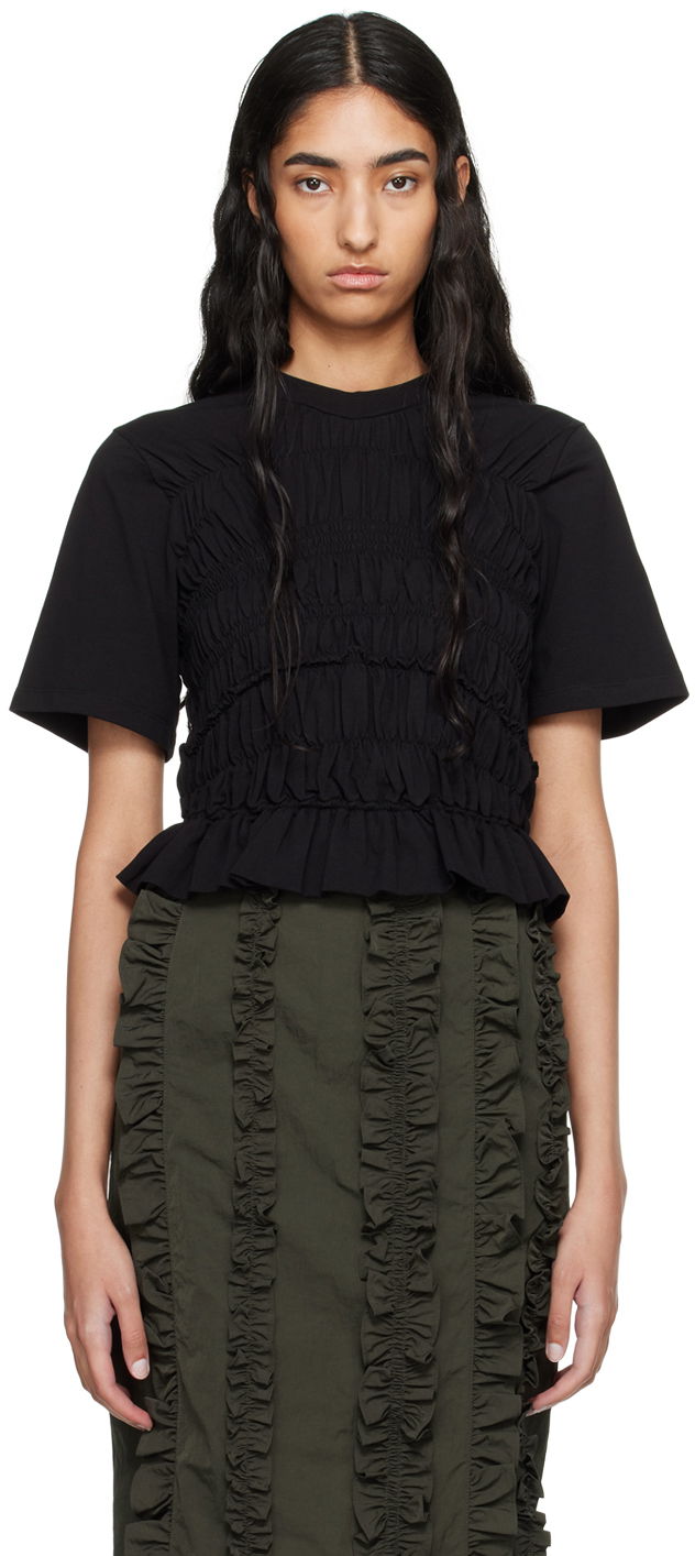 Majica kratkih rukava Cecilie Bahnsen Smocked T-Shirt Crna | 2.24RTW11003 OASIS TOP