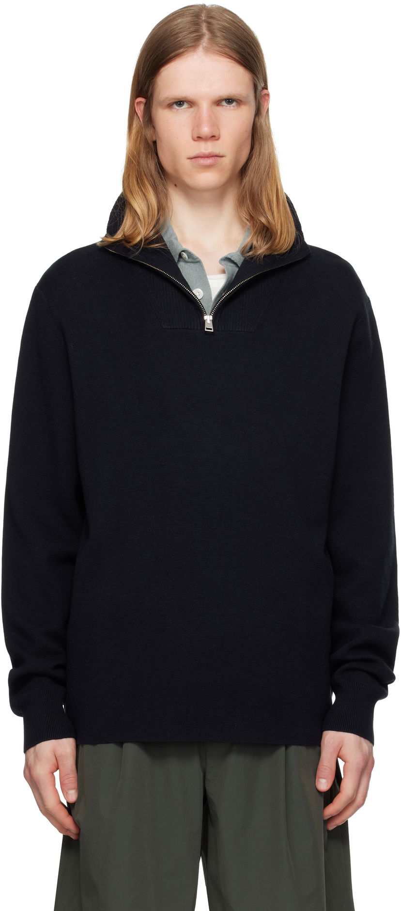 Džemper NORSE PROJECTS Norse Projects Arild Merino Cotton Milano Zip Sweater Tamnoplava | N45-0637