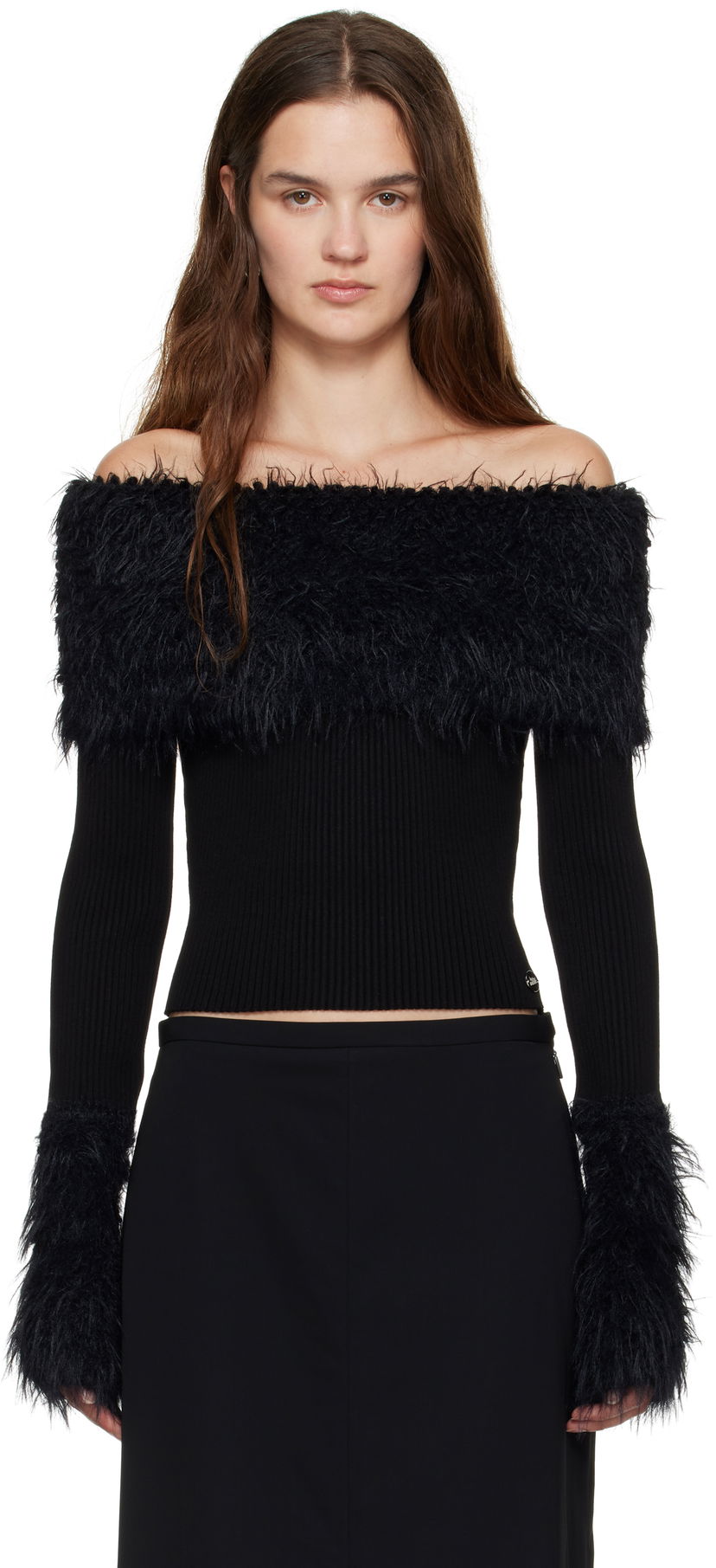 Džemper Jean Paul Gaultier Jean Paul Gaultier Ribbed Off-The-Shoulder Sweater Crna | 25/03-W-PO018-K005-00