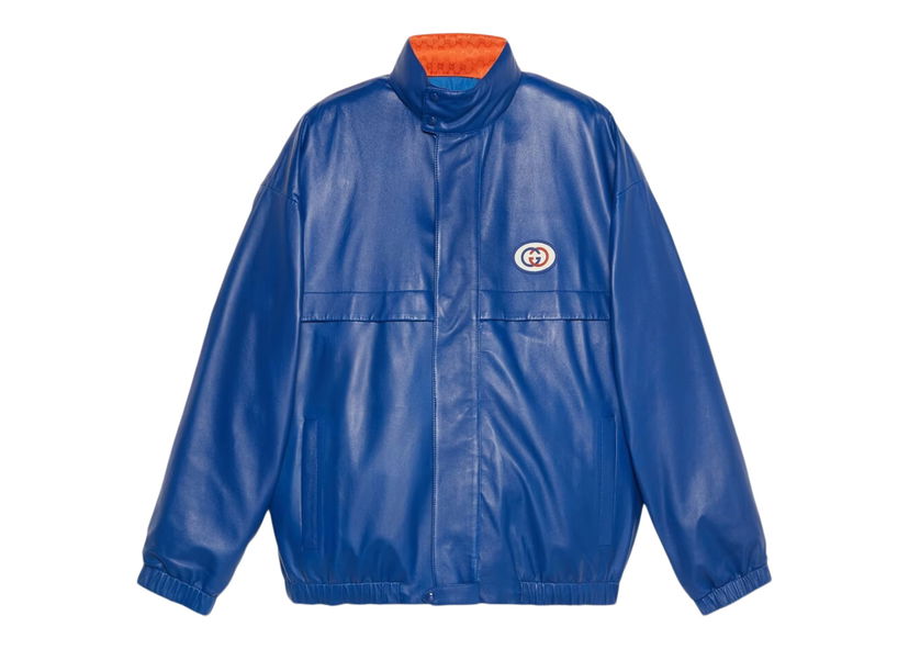Jakna Gucci Reversible Interlocking G Leather Jacket Blue Plava | 691071 XNAQ1 4153