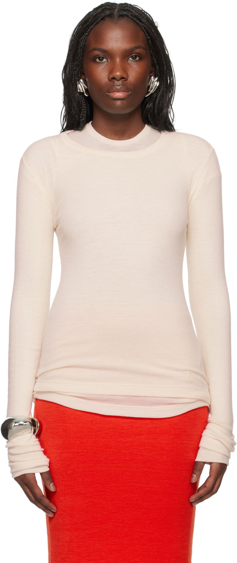 Majica kratkih rukava Jil Sander Longsleeve Crewneck T-shirt Bijela | J40FV0113_J20226