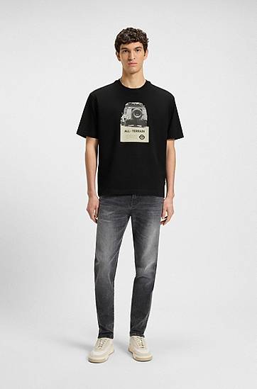 Majica kratkih rukava BOSS Relaxed-Fit Cotton Jersey T-Shirt with All-Terrain Graphic Crna | 50546958, 1