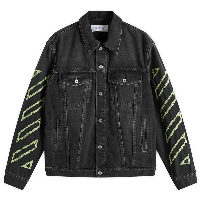 Jakna Off-White Off-White Diagonal Outline Denim Jacket, Size Large Crna | OMYE09BS25DEN0041350