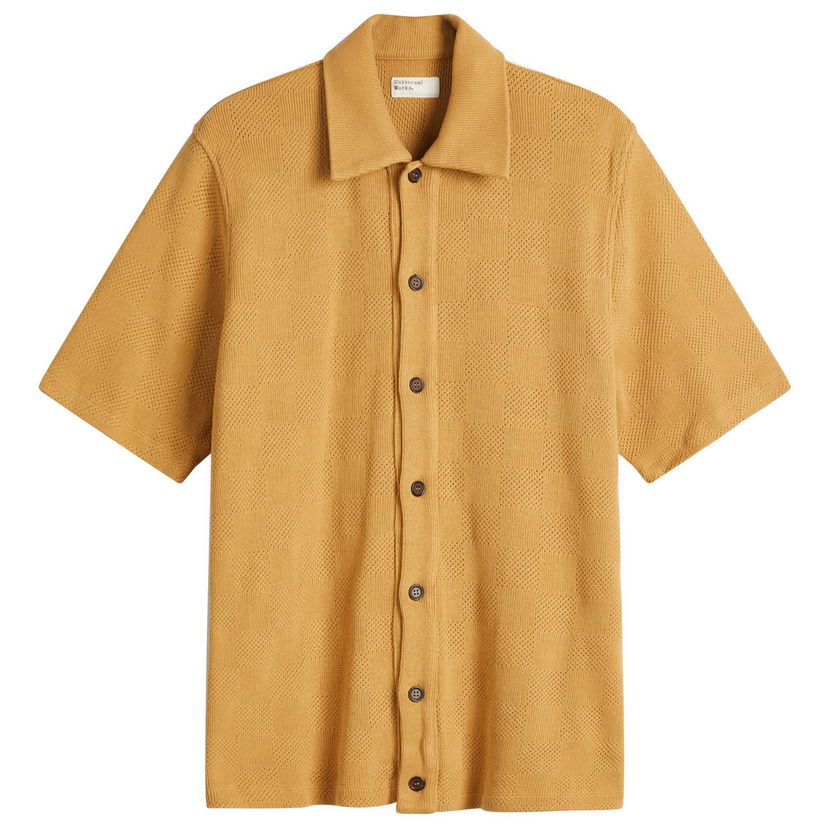 Košulja Universal Works Universal Works Checkerboard Button Through Polo Shirt, Size Large Žuta | 32415-SND