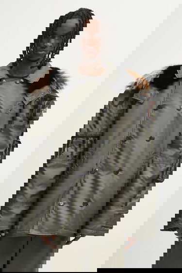 Parka Martine Rose Martine Rose Double-Breasted Faux Fur Trim Bumbag Parka Zelena | 747WO16003, 4