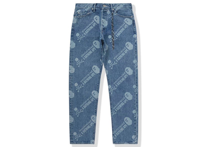 Hlače BAPE BAPE x Mastermind Washed Denim Pants Blue Indigo Plava | MVBJN150901MH