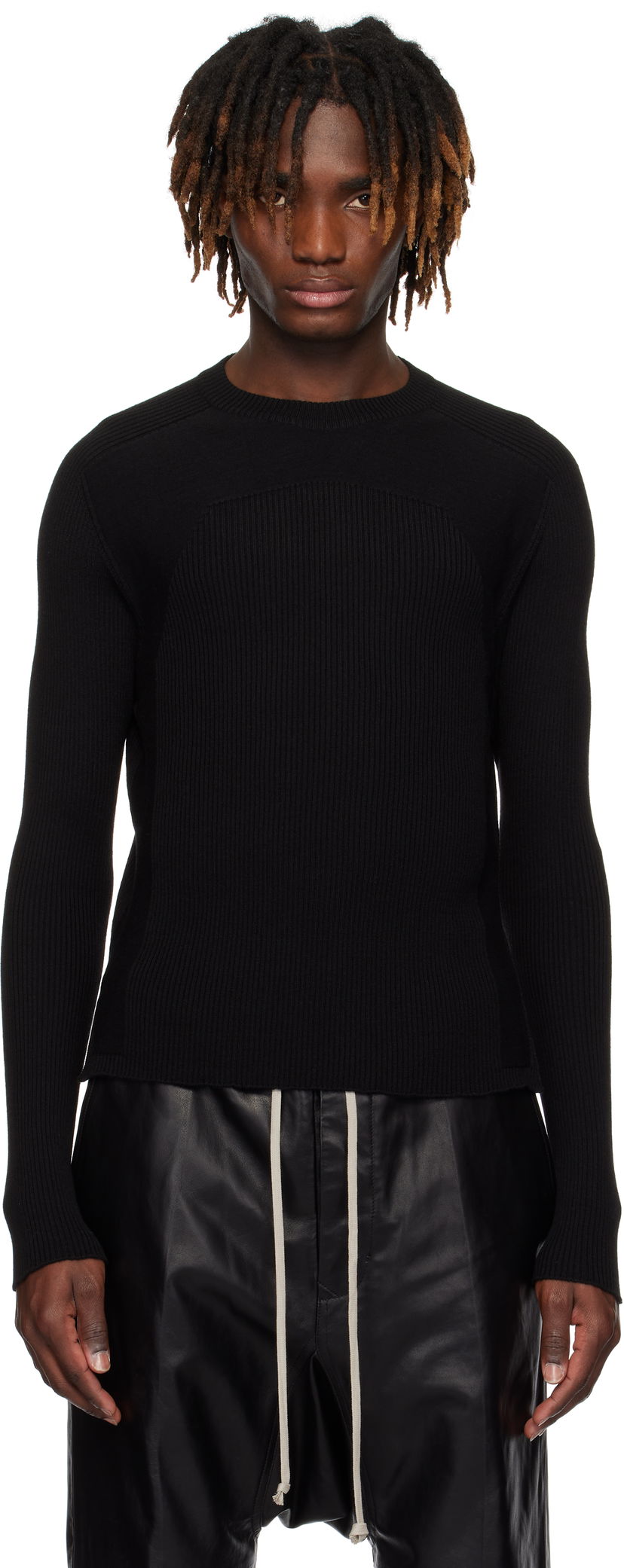 Džemper Rick Owens Rick Owens Hollywood Ribbed Geo Sweater Crna | RU01E5639 RIBM