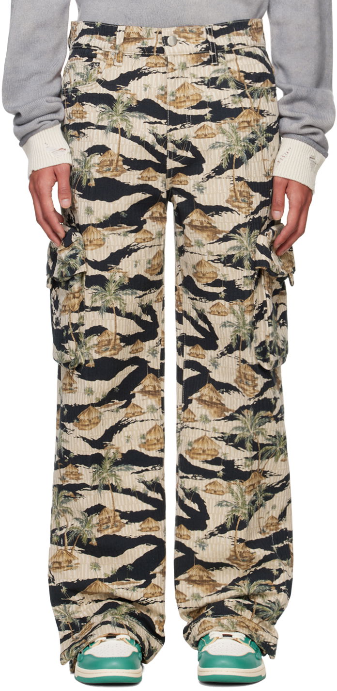 Cargo hlače AMIRI AMIRI Repeat Palm Baggy M65 Cargo Pants Bež | AMDNCG1008