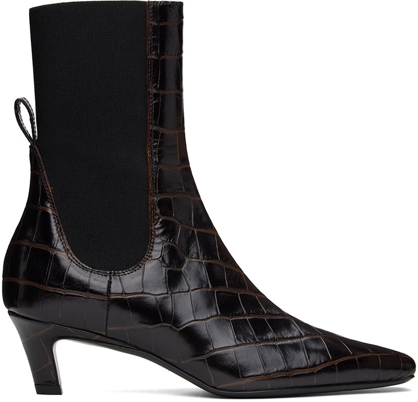 Odjeća TOTEME TOTEME 'The Mid Heel' Croc-Embossed Leather Ankle Boots Smeđa | 231-907-847