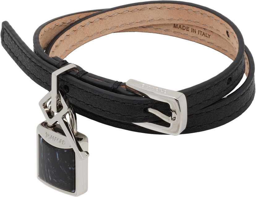 Narukvica Tom Ford TOM FORD Leather Stone Wrap Bracelet Crna | JW158-LHD001S