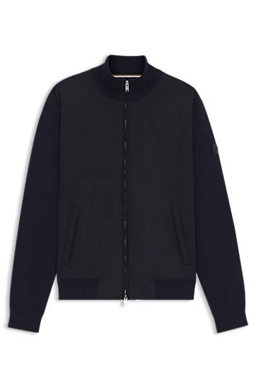 Bomber jakna BOSS Regular-Fit Hybrid Jacket with Double B Monogram Tamnoplava | 50543135