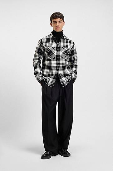 Košulja BOSS Relaxed-fit shirt in checked cotton flannel Crna | 50549753, 1