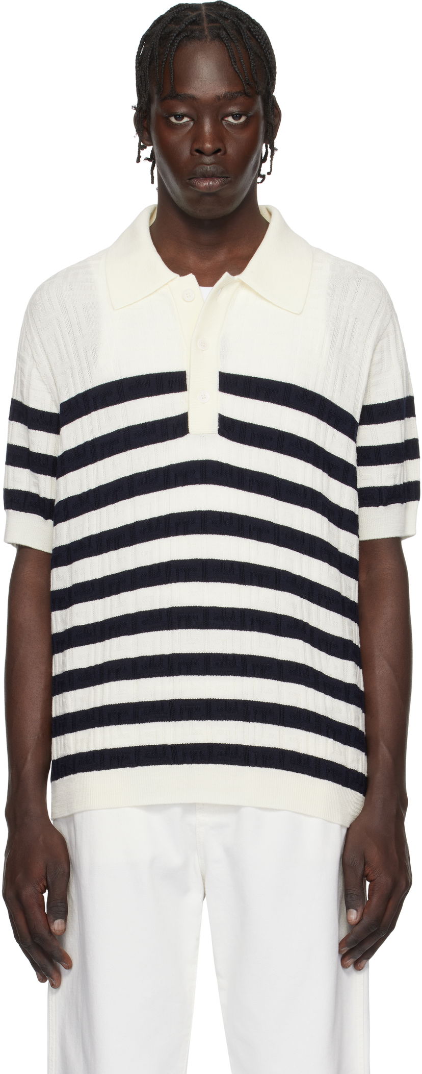 Polo majica Balmain Striped Knit Polo Shirt Bijela | EH1GB066KI01