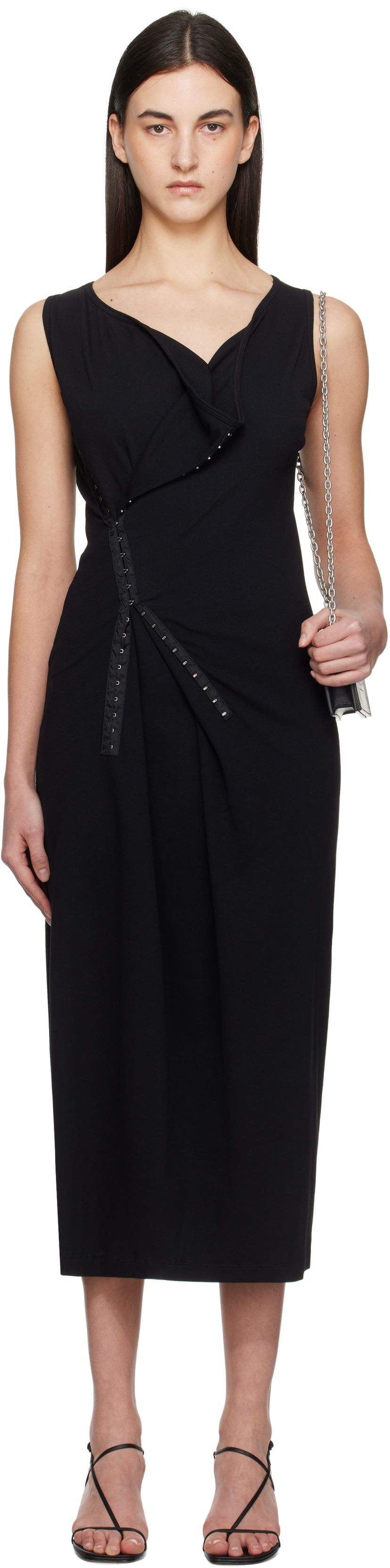 Haljina Maison Margiela MM6 Maison Margiela Cotton Rib Hook-Eye Midi Dress Crna | S52CT0786 M20054